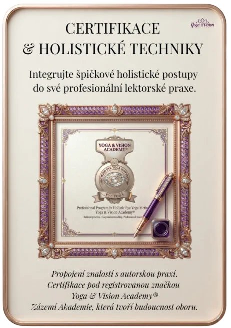 Exkluzivní certifikát pro&nbsp;instruktory holistické oční jógy Yoga & Vision Academy pod registrovanou značkou Martiny Bajerové, zdobený drahými kameny a&nbsp;zlatem.