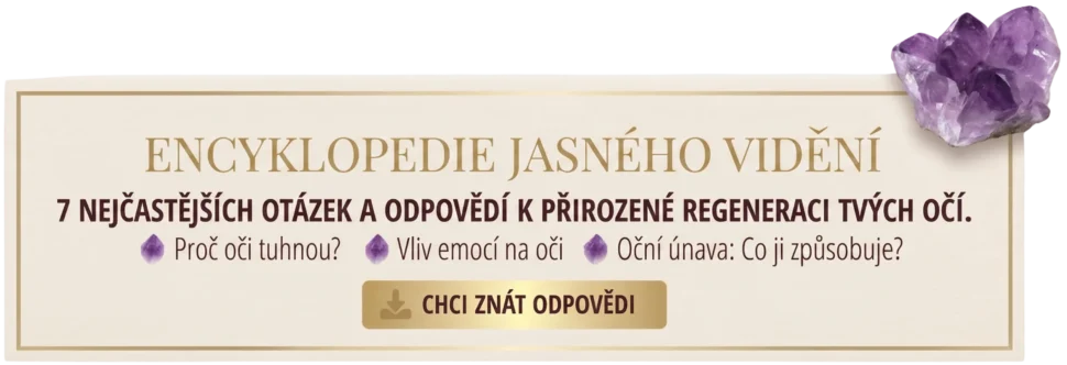 Banner na&nbsp;stažení Encyklopedie jasného vidění se 7 otázkami o&nbsp;přirozené regeneraci očí a&nbsp;krystalem ametystu.