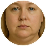 Ucelený portrét obličeje vytvořený pomocí umělé inteligence (AI) pro online program Facelift Yoga Experience od certifikované lektorky Martiny Bajerové. Slouží k ilustraci zaměření technik pro různé typy tváří.