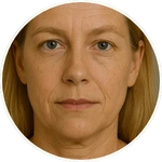 Portrét obličeje s přirozenými linkami vytvořený pomocí umělé inteligence (AI) pro online program Facelift Yoga Experience od certifikované lektorky Martiny Bajerové.