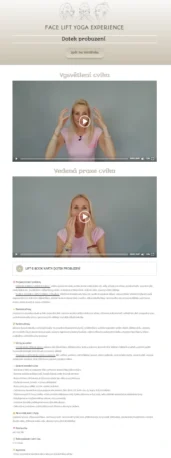 Náhled do členské sekce online programu Facelift Yoga Experience na lekci Dotek probuzení, kde certifikovaná lektorka Martina Bajerová vede video lekci a textový návod.