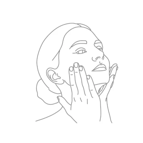 Kruhová ilustrace ukazující techniku masáže tváří a lícních kostí z kurzu Facelift Jóga Experience pro zpevnění kontur obličeje.