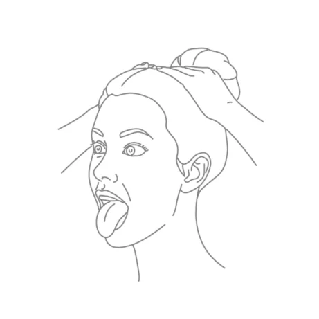 Ilustrace cviku pro uvolnění čelisti a detoxikaci z kurzu Facelift Yoga Experience od certifikované lektorky Martiny Bajerové.
