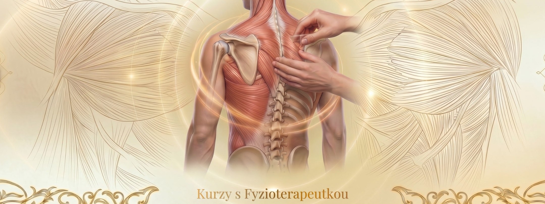 Anatomický vizuál zad a&nbsp;páteře s&nbsp;ukázkou manuální terapie pro&nbsp;kurzy oční jógy v&nbsp;souvislosti s&nbsp;tělem.