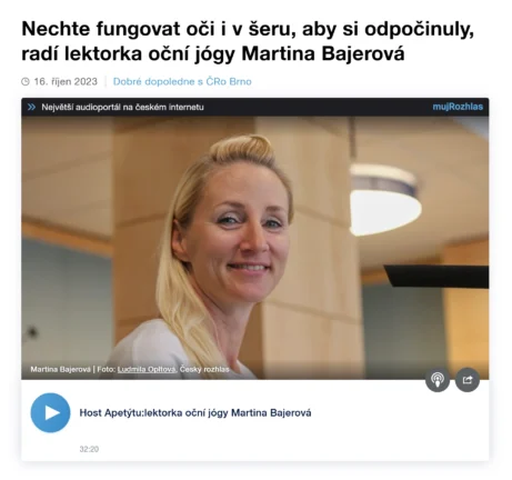 Lektorka oční jógy Martina Bajerová jako host v&nbsp;pořadu Apetýt Českého rozhlasu. Zdroj: Český rozhlas Brno.