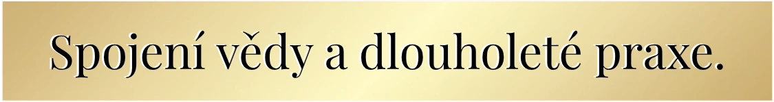 Zlatý banner s textem Spojení vědy a dlouholeté praxe, definující odborný základ programu Face Lift Yoga Experience.