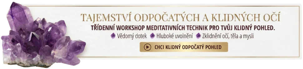 Banner na&nbsp;třídenní workshop meditativních technik pro&nbsp;klidný a&nbsp;odpočatý pohled s&nbsp;krystalem ametystu.